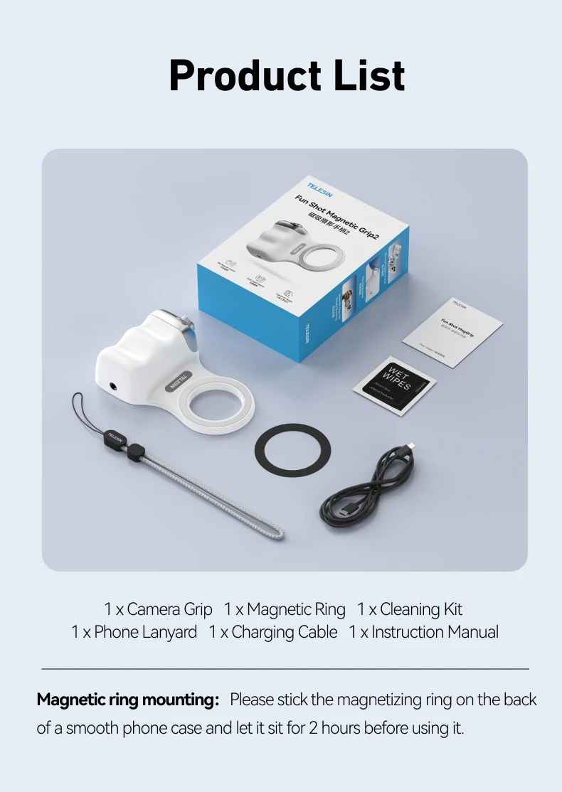 TELESIN Magnetic Camera Grip with Detachable Remote Shutter for All Smartphones