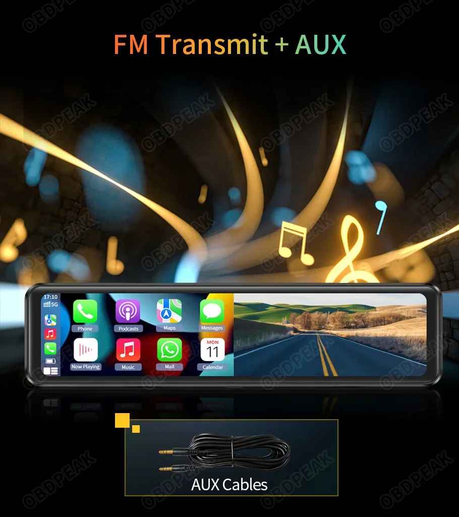 OBDPEAK K4 11,26" Carplay & Android Auto 4K 2160P Wifi Dash Cam Rückspiegel Auto DVR GPS Navigation Video Recorder Dual Objektiv