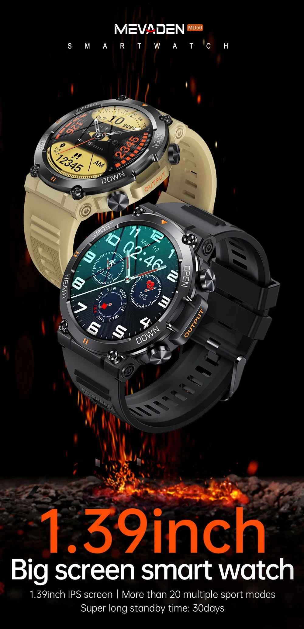 MEVADEN 1,39 zoll HD  Anruf Smart Uhr