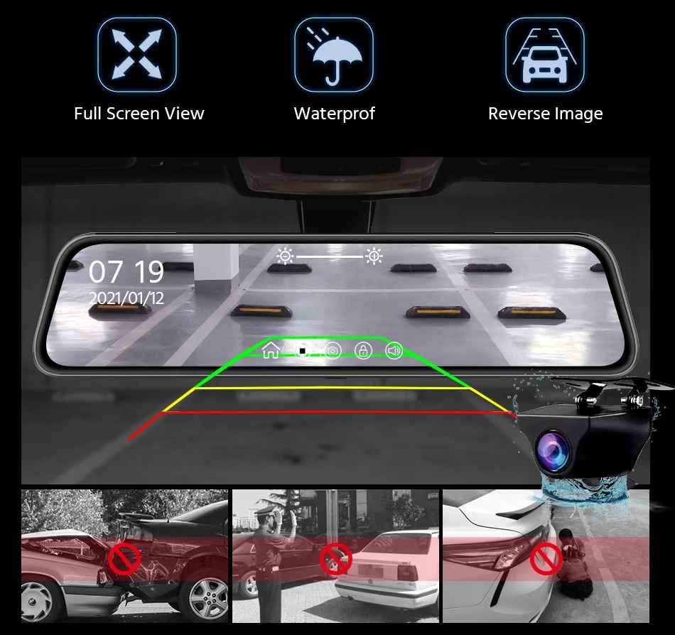 E-ACE 10 Zoll Auto DVR Spiegel Video Recorder 1080P