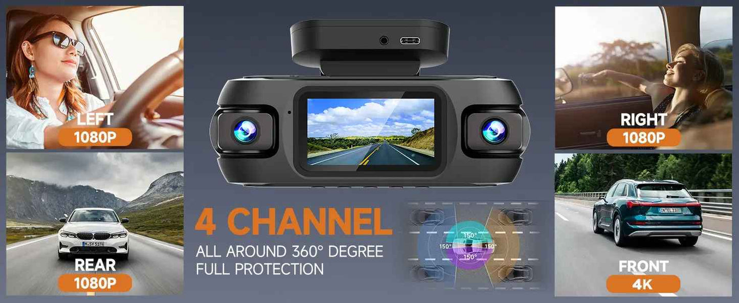 4-Kanal-4K-Armaturenbrettkamera für Autos 360 °