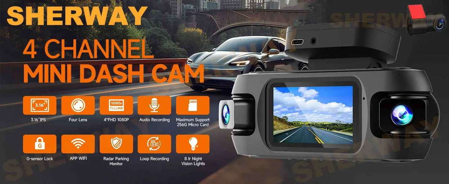 4-Kanal-4K-Armaturenbrettkamera für Autos 360 °