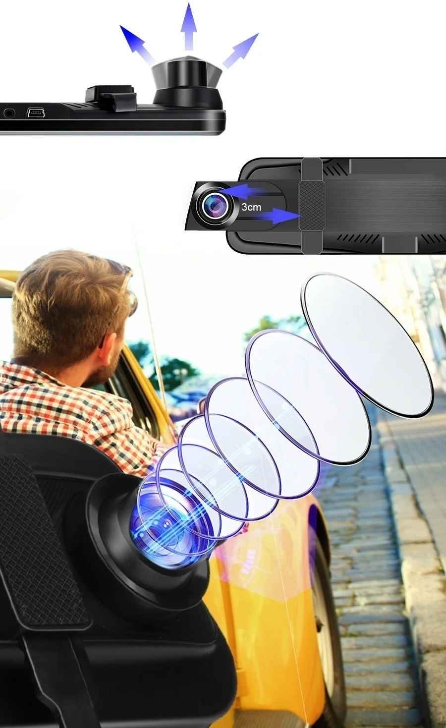 E-ACE 10 Zoll Auto DVR Spiegel Video Recorder 1080P