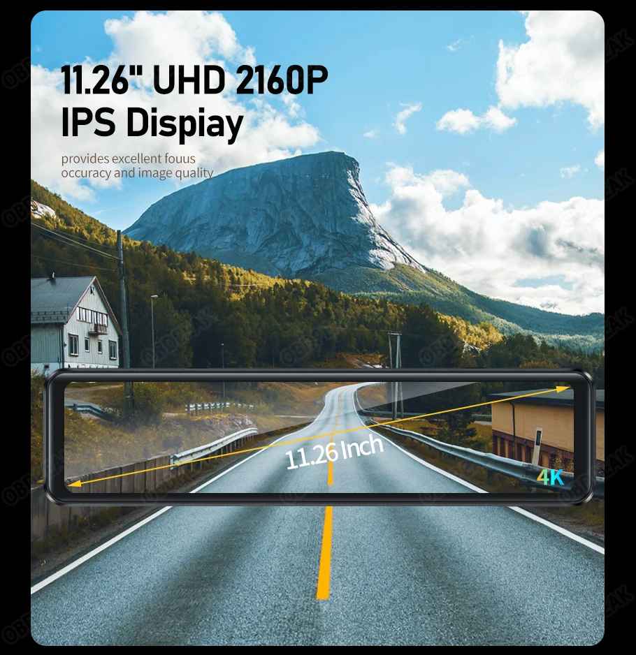 OBDPEAK K4 11,26" Carplay & Android Auto 4K 2160P Wifi Dash Cam Rückspiegel Auto DVR GPS Navigation Video Recorder Dual Objektiv