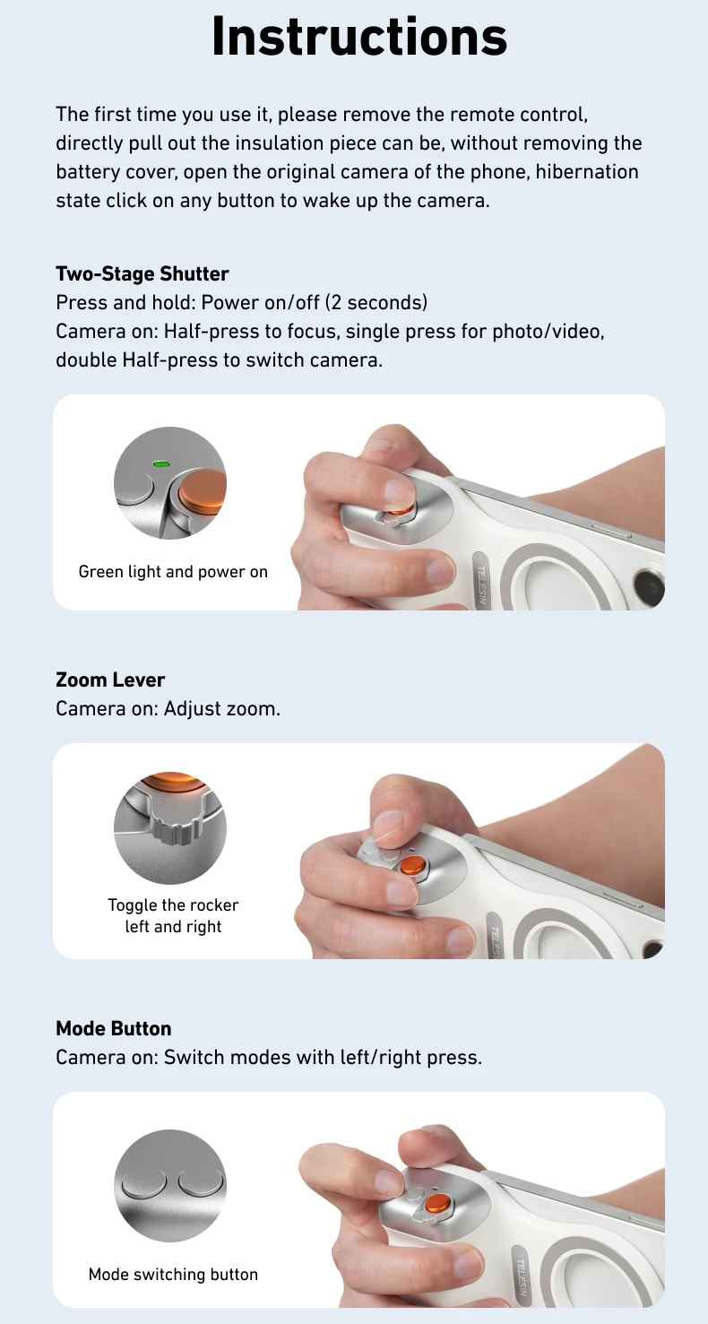 TELESIN Magnetic Camera Grip with Detachable Remote Shutter for All Smartphones