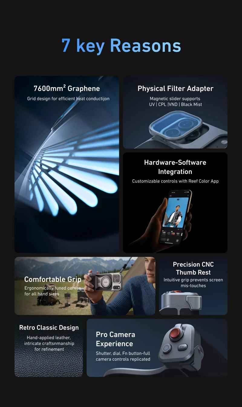 Magnetic Phone Camera Grip with Graphene Cooling Case for iPhone 17 Pro serie- Professional Shooting Ki