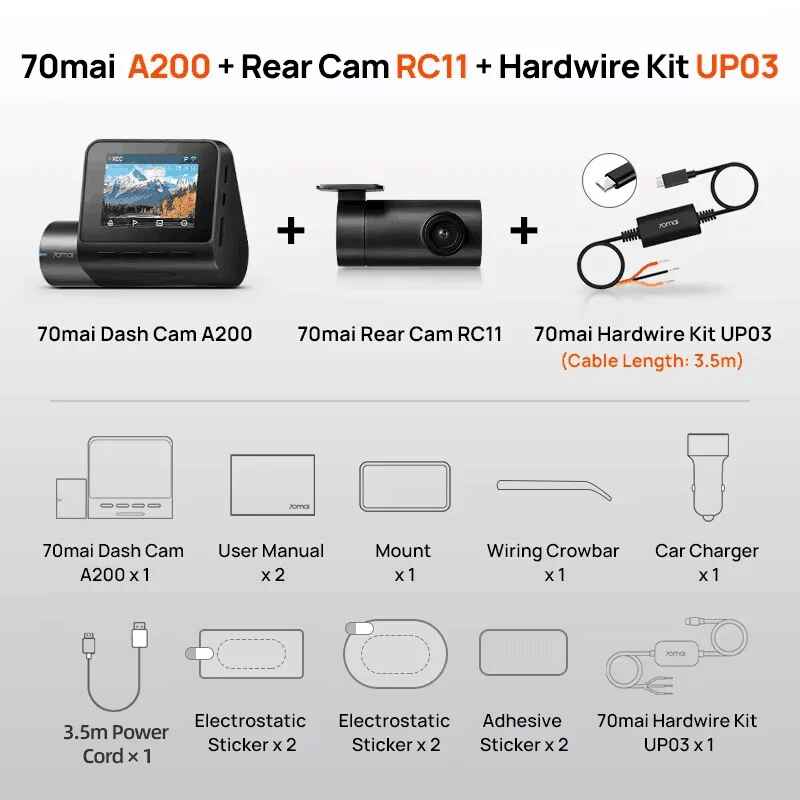 global 70mai Dash Cam A200 Dual-kanal Rekord 1080P HDR