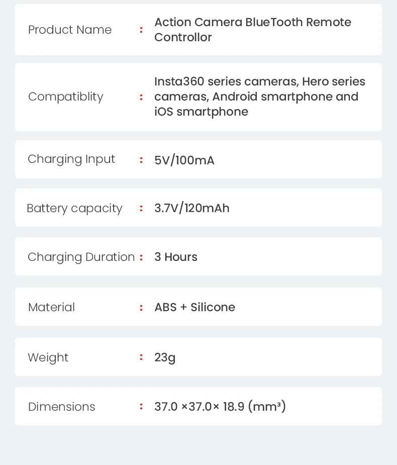 bluetooth remote control for action cameras (gopro,insta360...)
