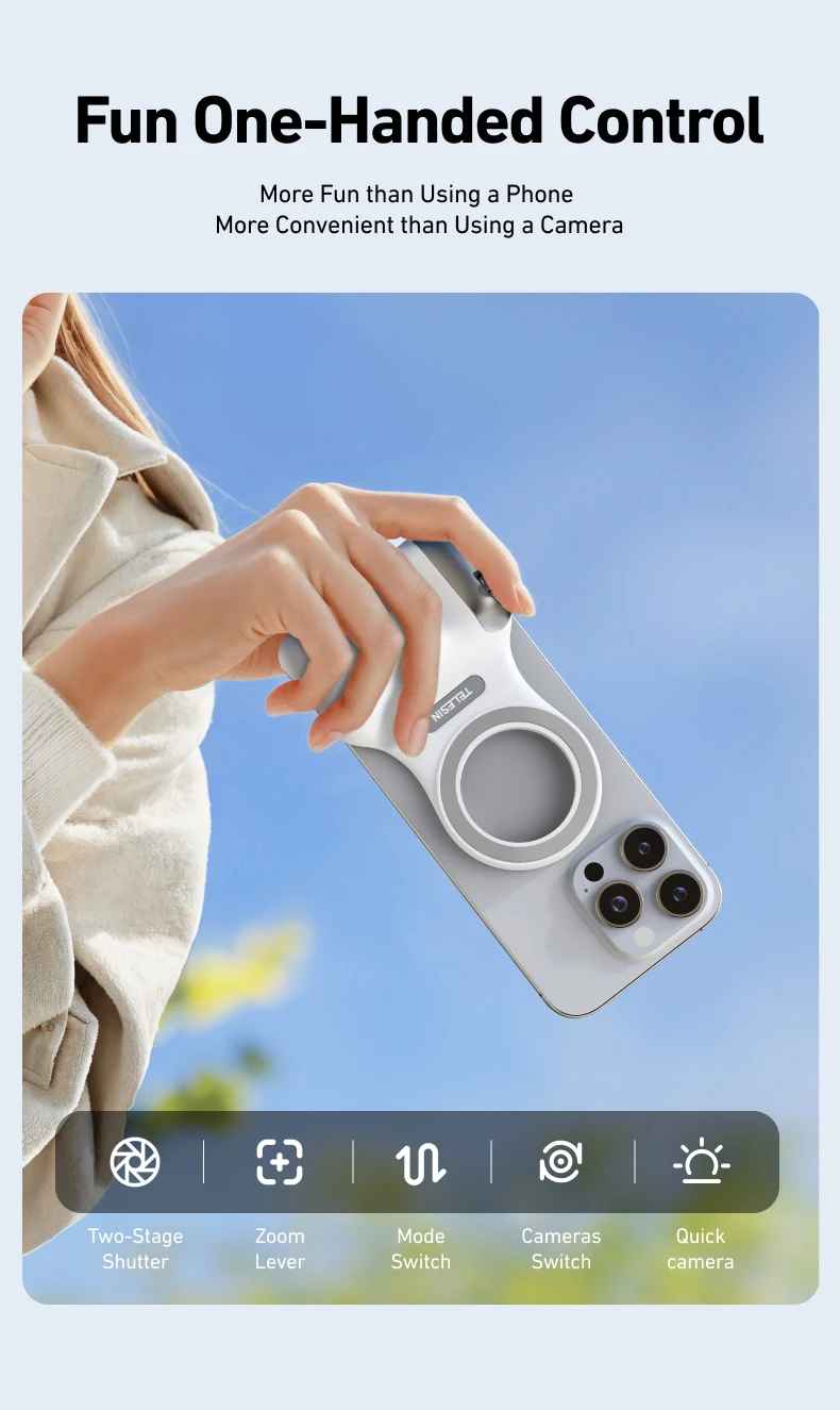 TELESIN Magnetic Camera Grip with Detachable Remote Shutter for All Smartphones