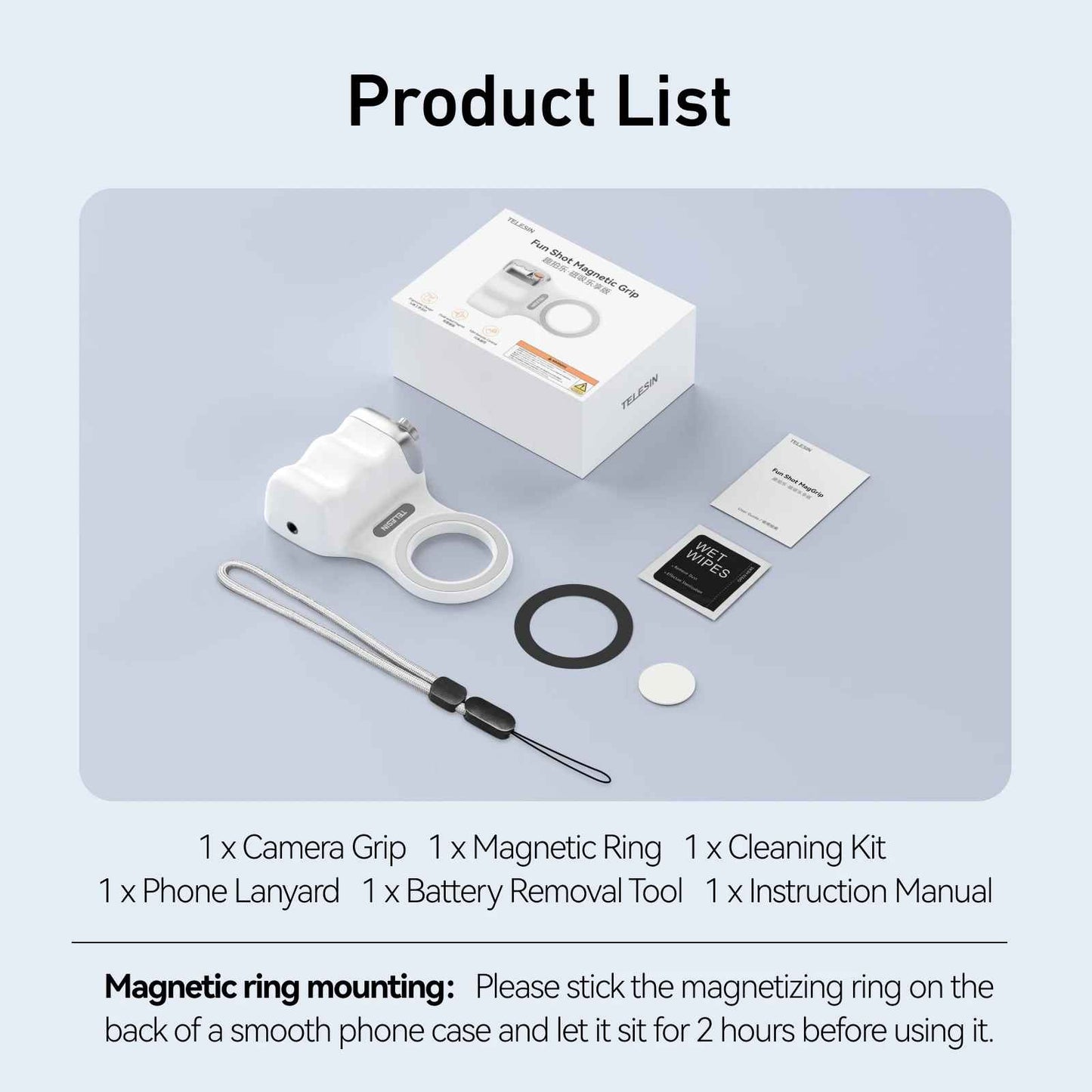 TELESIN Magnetic Camera Grip with Detachable Remote Shutter for All Smartphones