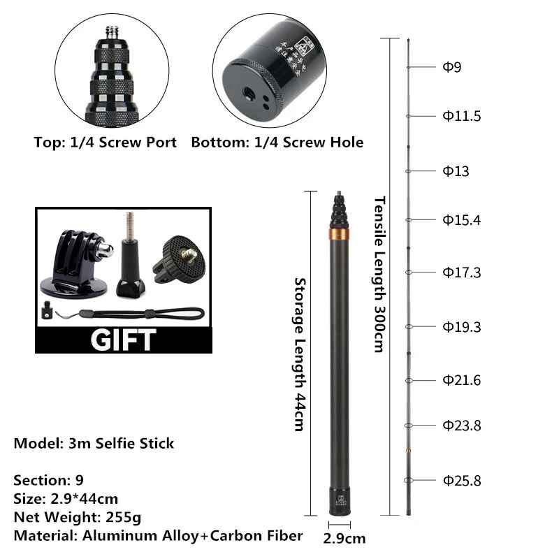 Selfie Stick Skalierbares Einbeinstativ für Insta 360