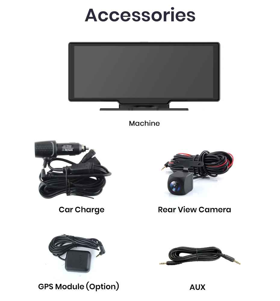 10,26 ”Dash Cam Rückfahrkamera Wifi Carplay & Android Auto 4K DVR GPS Navigation Video Recorder Dashboard Dual Len