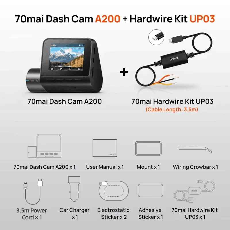 global 70mai Dash Cam A200 Dual-kanal Rekord 1080P HDR
