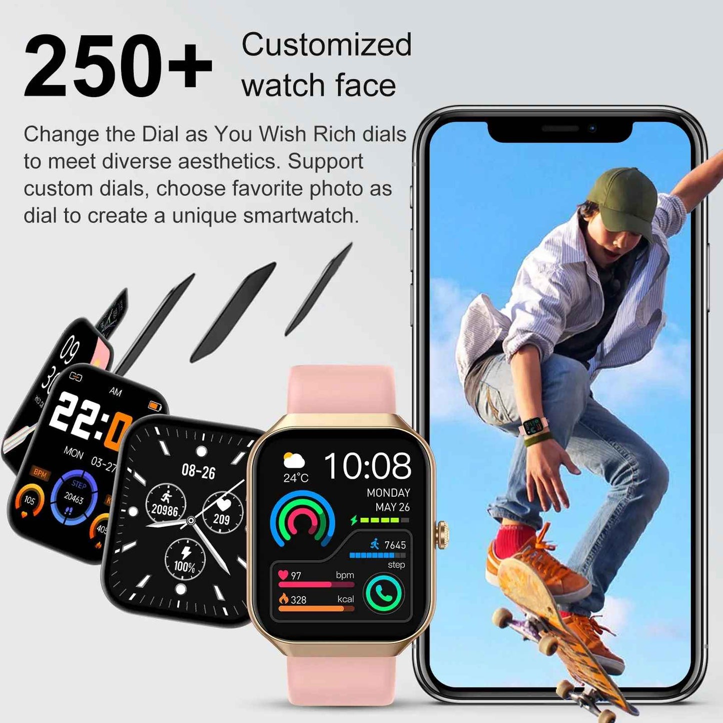 Smartwatch, 1,96 Zoll HD-Anrufwiederherstellung, ab 115 Sportmodi, IP68 wasserdichter Fitness-Tracker iOS, Android.