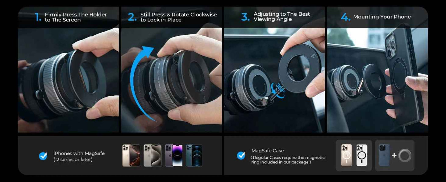 Pocket-Size Magnetic Suction Mount - 360° Rotatable MagSafe Car & Desk Stand