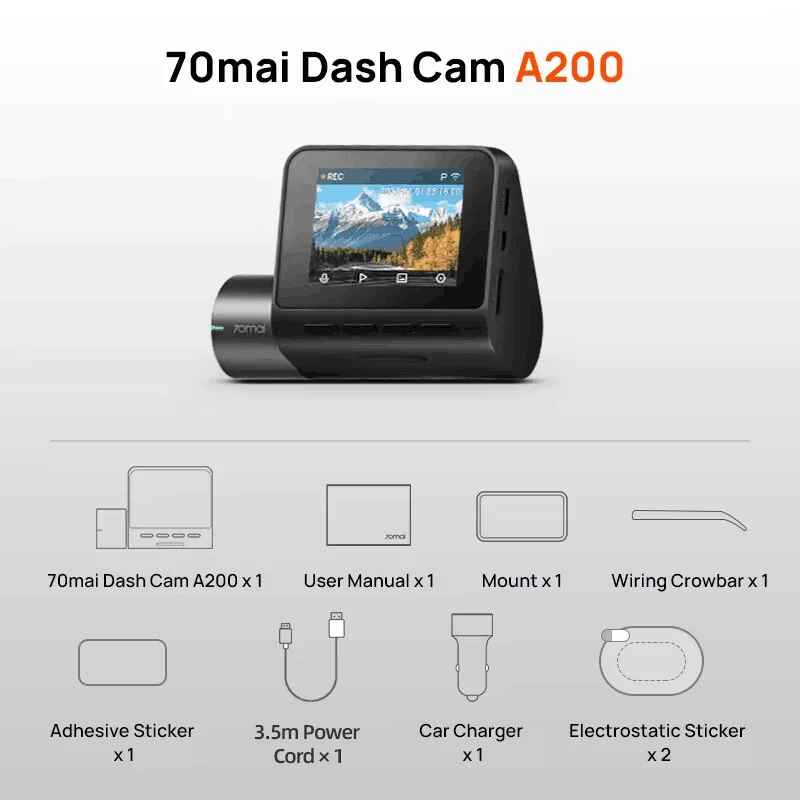 global 70mai Dash Cam A200 Dual-kanal Rekord 1080P HDR