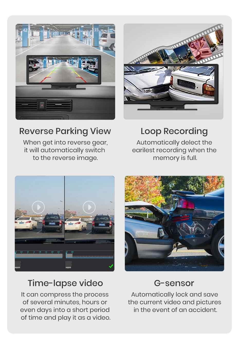10,26 ”Dash Cam Rückfahrkamera Wifi Carplay & Android Auto 4K DVR GPS Navigation Video Recorder Dashboard Dual Len