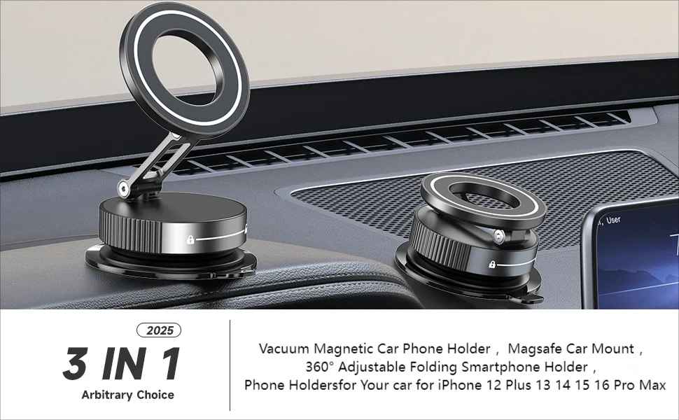 Pocket-Size Magnetic Suction Mount - 360° Rotatable MagSafe Car & Desk Stand