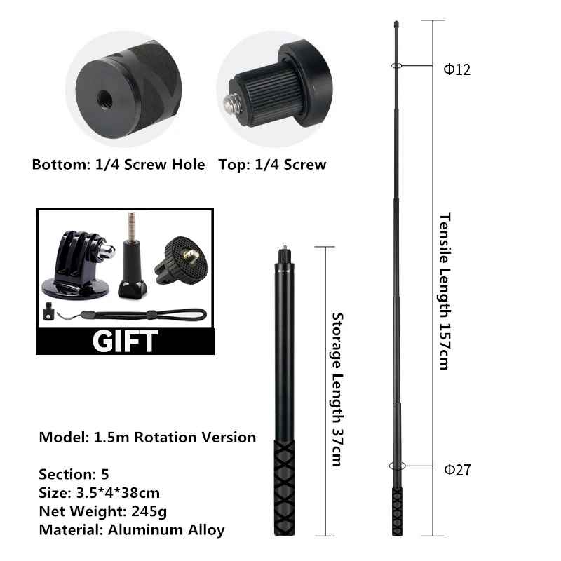 Selfie Stick Skalierbares Einbeinstativ für Insta 360