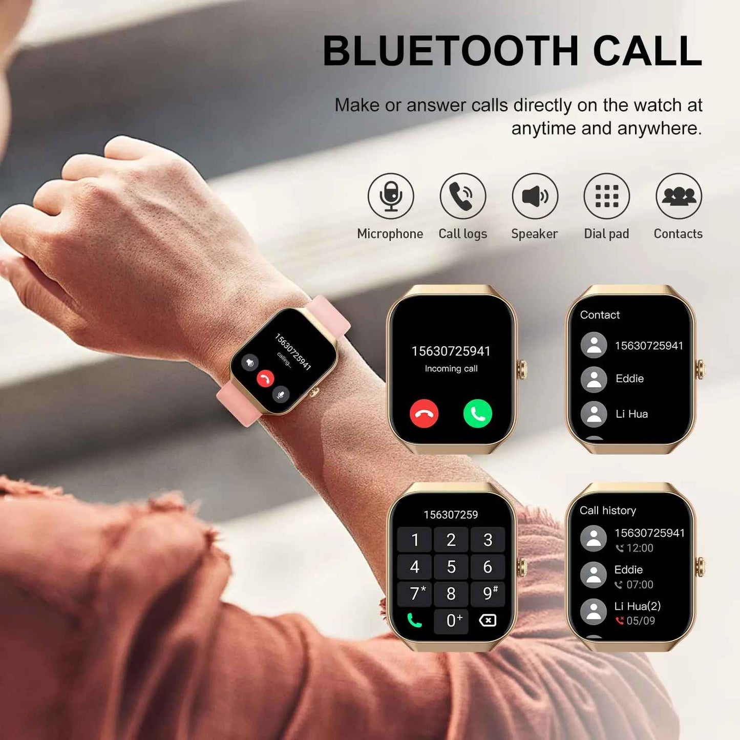 Smartwatch, 1,96 Zoll HD-Anrufwiederherstellung, ab 115 Sportmodi, IP68 wasserdichter Fitness-Tracker iOS, Android.