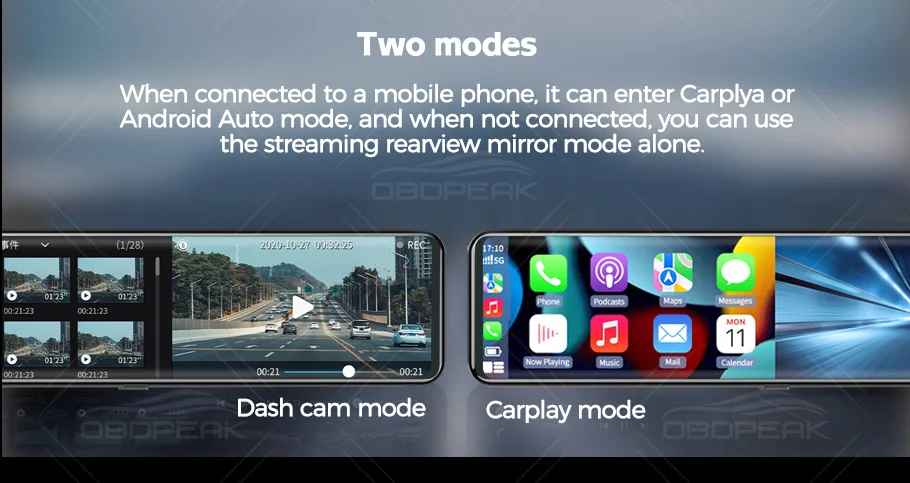 OBDPEAK K4 11,26" Carplay & Android Auto 4K 2160P Wifi Dash Cam Rückspiegel Auto DVR GPS Navigation Video Recorder Dual Objektiv