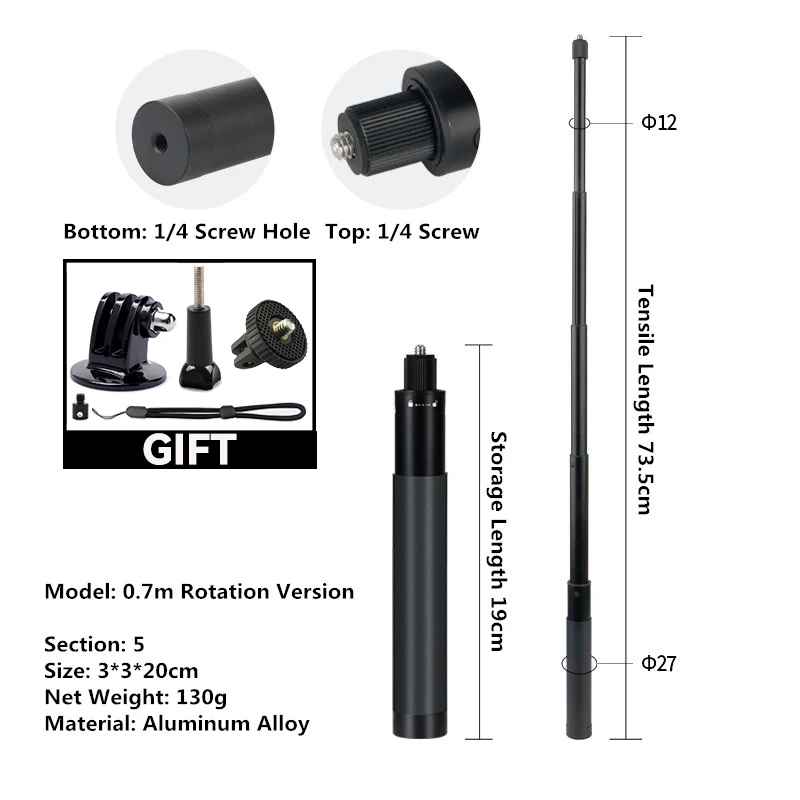 Selfie Stick Skalierbares Einbeinstativ für Insta 360